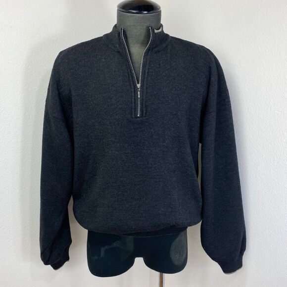 Carnoustie Dark Gray Black Wool Blend Pullover Sweater Lg Long Sleeves 1/4 Zip - Picture 1 of 16